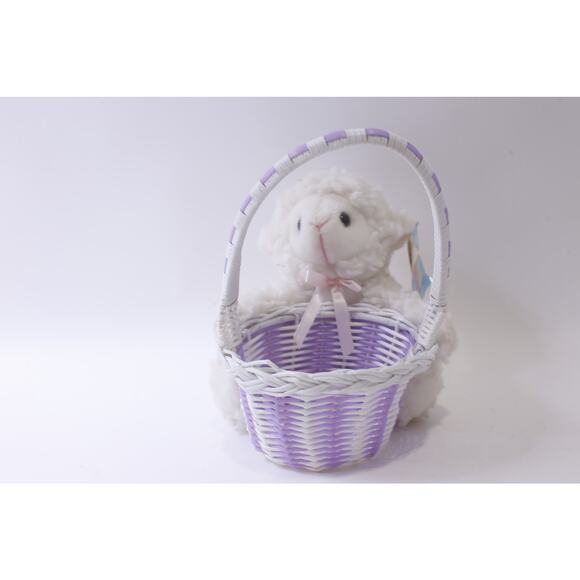 Purple Easter Basket with White Lamb, Small Plush, Holiday Decor, ~ 250113-WH 36 - Picture 2 of 3